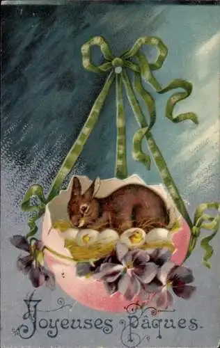 Litho Glückwunsch Ostern, Osterhase, Ostereier, Veilchen