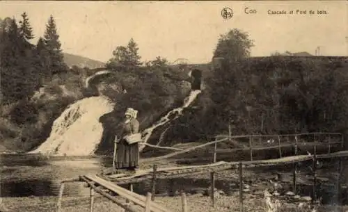 Ak Coo Stavelot Wallonien Lüttich, Wasserfall, Holzbrücke