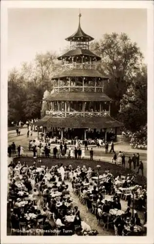 Ak München, Chinesischer Turm, Gasthaus mit Terrasse