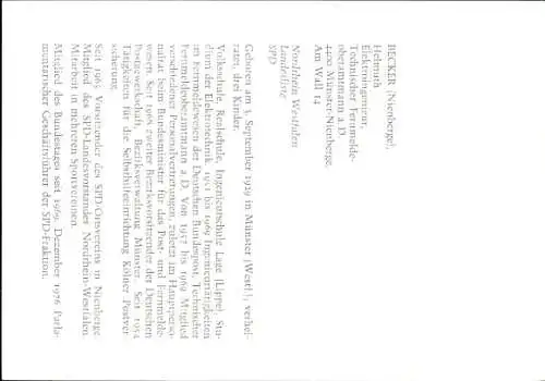 Foto Politiker Helmuth Becker, Autogramm