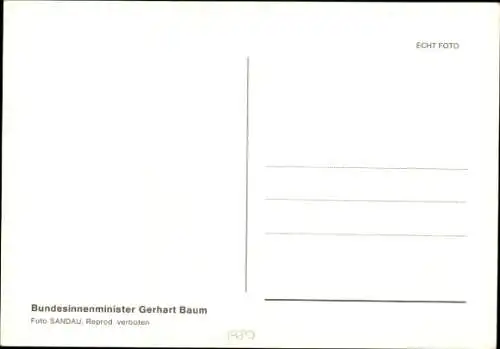 Foto Politiker Gerhart Baum, Bundesminister des Innern, Autogramm