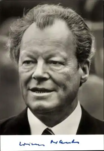 Ak Willy Brandt, Vorsitzender der SPD, Bundeskanzler, Porträt, Autogramm