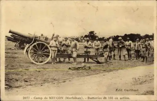 Ak Camp de Meucon Morbihan, Französische Soldaten mit Geschütz