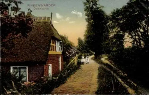 Ak Hamburg Mitte Finkenwerder Finkenwärder, Deichweg, Reetdachhaus