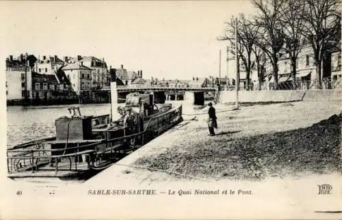 Ak Sablé sur Sarthe, Le Quai National, Brücke