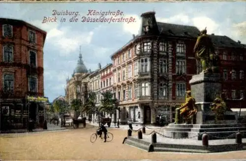 Ak Duisburg im Ruhrgebiet, Königstraße, Düsseldorfer Straße, Denkmal