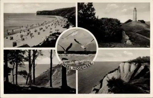 Ak Insel Hiddensee in der Ostsee, Swantewit Schlucht, Leuchtturm, Steilküste, Strand, Möwen