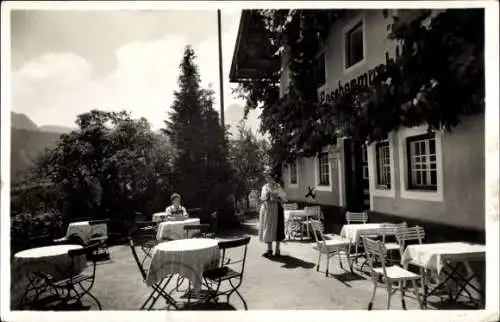 Ak Bad Reichenhall in Oberbayern, Gasthaus Poschenmühle, Terrasse