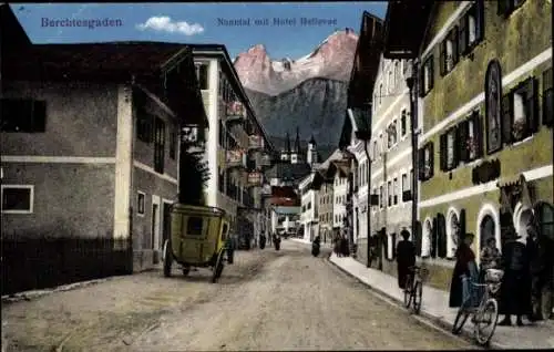 Ak Berchtesgaden, Nonntal mit Hotel Bellevue, Fahrrad