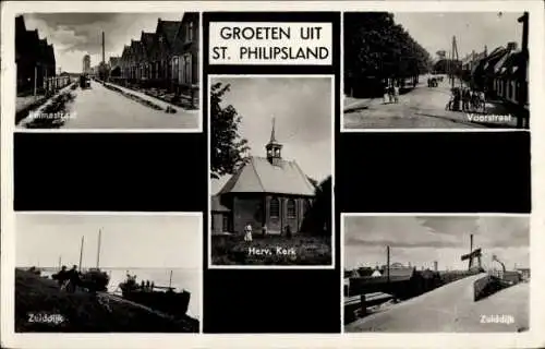 Ak Sint Philipsland Zeeland, Kirche, Voorstraat, Zuiddijk