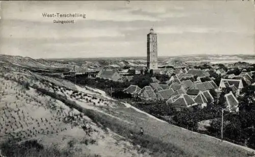 Ak West-Terschelling Fryslân Niederlande, Blick auf die Düne, Leuchtturm