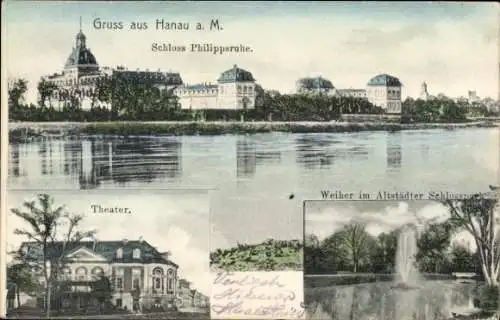 Ak Hanau am Main, Schloss Philippsruhe, Theater, Weiher, Altstädter Schlosspark