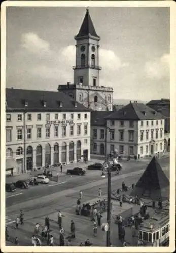 Ak Karlsruhe in Baden, Marktplatz, Straßenbahn, Turm