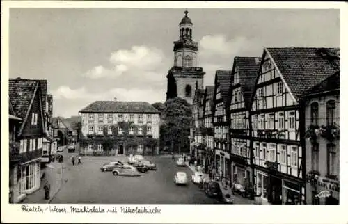 Ak Rinteln an der Weser, Marktplatz mit Nikolaikirche