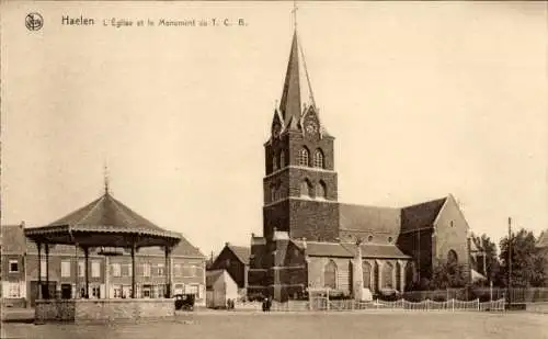 Ak Haelen Halen Flandern Limburg, l'Eglise et le Monument du T.C.B.