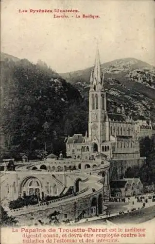 Ak Lourdes Hautes Pyrénées, Die Basilika, La Papaine de Trouette Perret