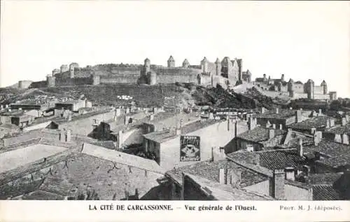 Ak Carcassonne Aude, Gesamtansicht von Westen