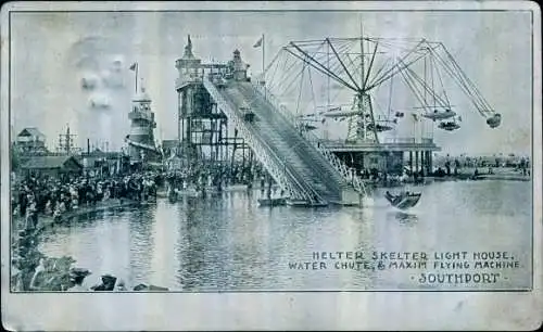 MetallAk Southport Merseyside England, Helter Skelter Light House, Water Chute, Maxim Flying Machine