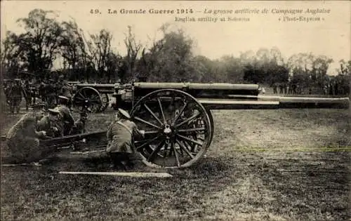 Ak Soissons Aisne, Britische Soldaten mit Geschütz, Artillerie, I WK