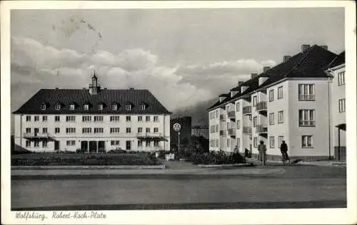 Ak Wolfsburg am Mittellandkanal, Häuser am Robert Koch Platz, VW Fabrik