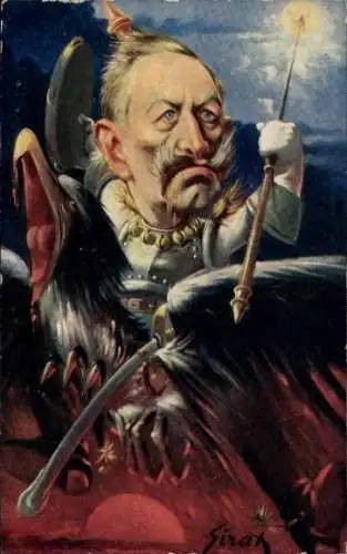 Künstler Ak Sirat, Karikatur, Kaiser Wilhelm II. auf einem Adler