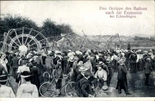 Ak Zeppelin Luftschiff LZ 4, Gerippe des Luftschiffs nach der Explosion bei Echterdingen