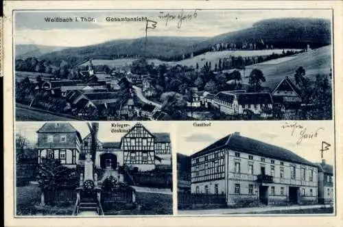 Ak Weissbach Weißbach in Thüringen, Gesamtansicht, Gasthof, Kriegerdenkmal