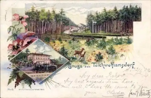 Lithok Teichwolframsdorf Thüringen, Bahnhof, Gleisseite, Landschaft