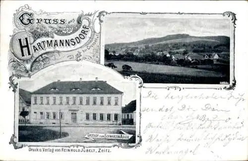 Ak Hartmannsdorf Bad Köstritz in Thüringen, Gesamtansicht, Gasthof zum Schwarzen Adler