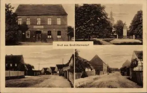 Ak Großhelmsdorf Heideland Thüringen, Gasthof zum grünen Baum, Kriegerdenkmal