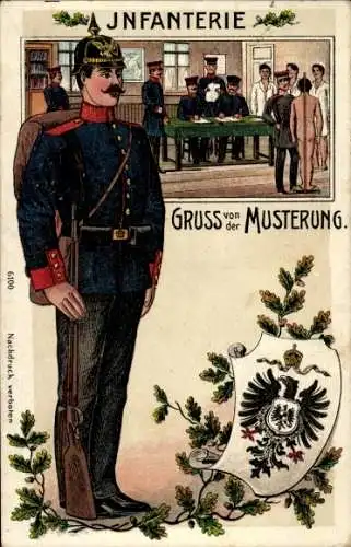 Wappen Ak Gruß von der Musterung, Infanterie