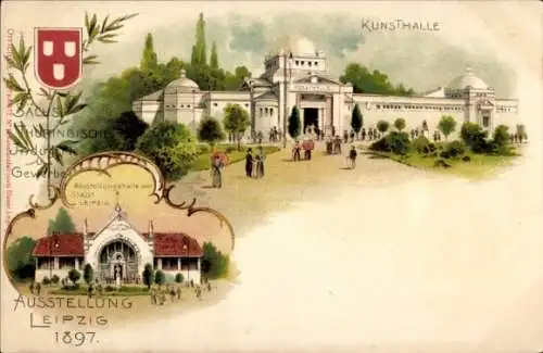 Litho Leipzig, Sächsisch Thüringische Industrie und Gewerbeausstellung 1897, Kunsthalle, Wappen