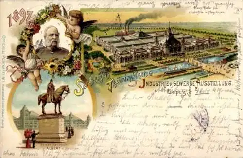 Litho Leipzig in Sachsen, Sächs Thür. Industrie und Gewerbeausstellung 1897, König von Sachsen