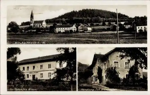 Ak Kirchaitnach Kollnburg in Niederbayern, Totalansicht, Kirche, Gasthaus, Handlung Biehlmaier