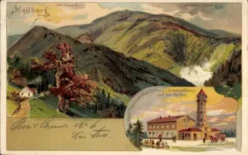 Künstler Litho Region Karlsbad, Kaiser Franz Josef Turm, Klinovec, Keilberg, Erzgebirge