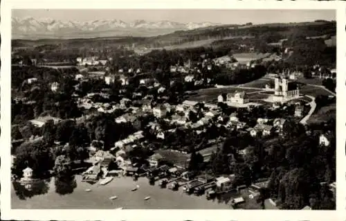 Ak Tutzing in Oberbayern, Fliegeraufnahme, St. Joseph Kirche, Panorama vom Ort