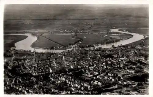 Ak Straubing an der Donau Niederbayern, Fliegeraufnahme