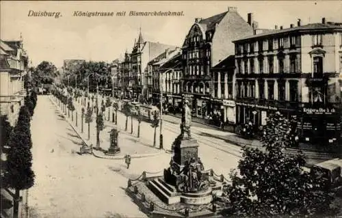 Ak Duisburg im Ruhrgebiet, Königstraße, Bismarckdenkmal