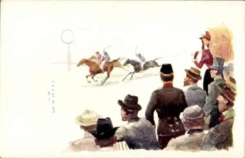 Künstler Ak Pferderennen, Zuschauer