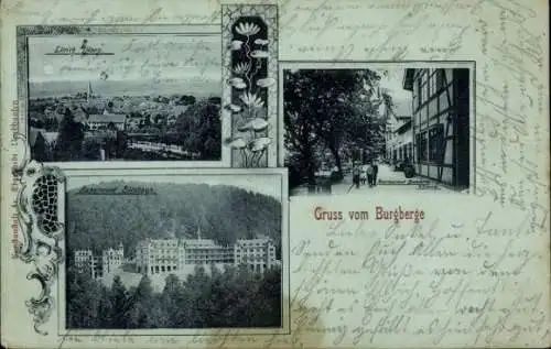 Mondschein Ak Ellrich Harz Thüringen, Burgberg, Sanatorium, Straßenpartie