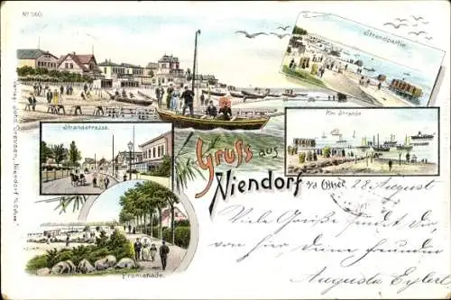 Vorläufer Litho Niendorf Timmendorfer Strand Ostholstein, Strandstraße, Partie am Strand, 1895