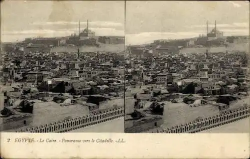 Stereo Ak Cairo Kairo Ägypten, Panorama vers le Citadelle