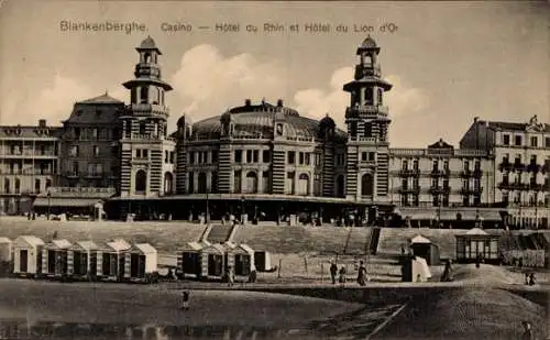 Ak Blankenberghe Blankenberge Westflandern, Casino, Hotel du Rhin, Hotel du Lion d'Or