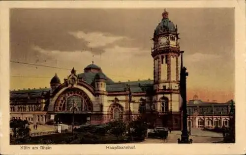 Ak Köln am Rhein, Hauptbahnhof, Dämmerung