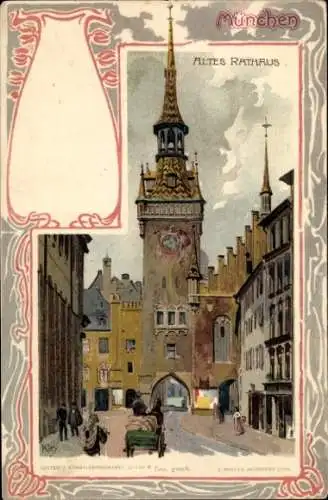 Ak München, Altes Rathaus, Pferdefuhrwerk