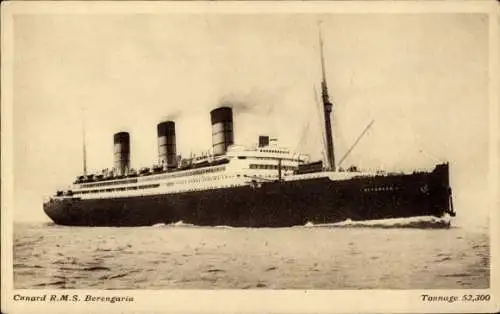 Ak Dampfschiff RMS Berengaria, Cunard Line, Ansicht Steuerbord