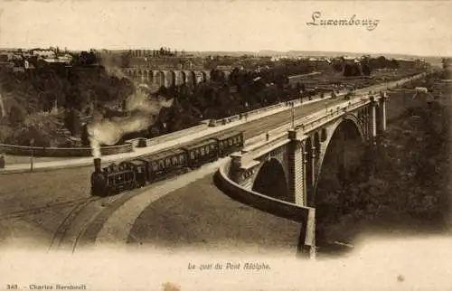 Ak Luxemburg, Pont Adolphe, Eisenbahn, Dampflok