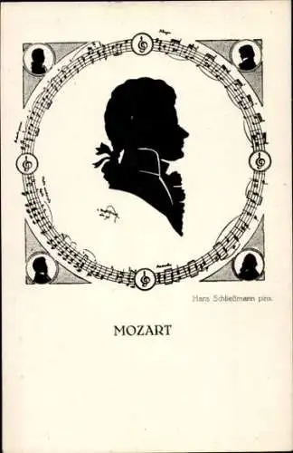 Scherenschnitt Künstler Ak Schließmann, Hans, Komponist Wolfgang Amadeus Mozart, Portrait