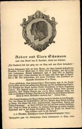 Ak Robert und Clara Schumann, Zitat, Nachtwelt soll uns ganz wie ein Herz und eine Seele betrachten