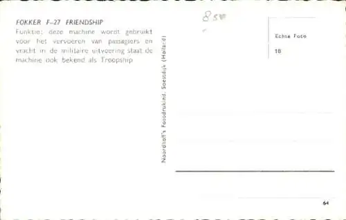 Ak Niederländisches Verkehrsflugzeug Fokker F-27